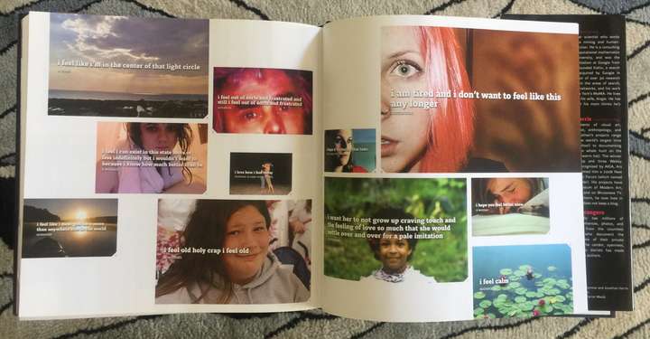 A spread from We Feel Fine showing a snapshot of photo posts