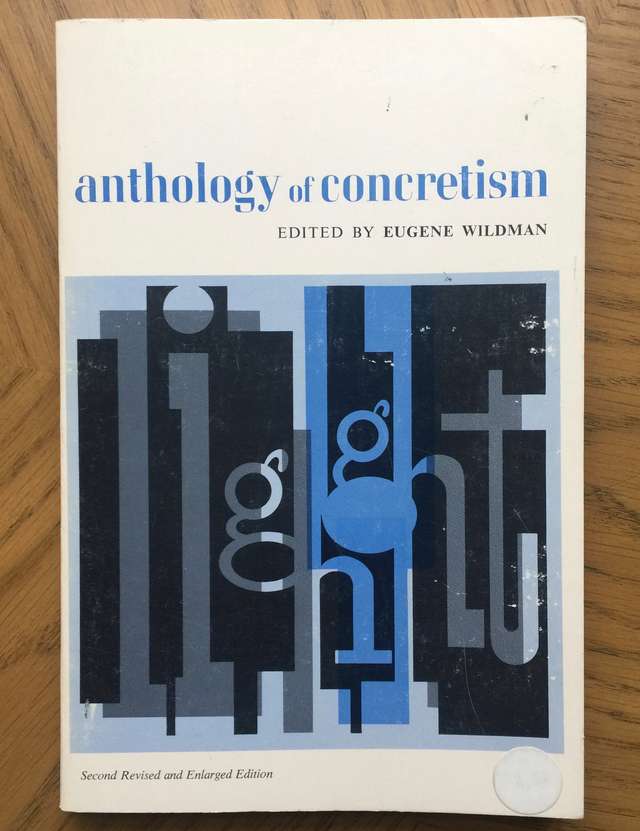 The cover of anthology of concretism, with the word light created outed blue black and light blue shapes