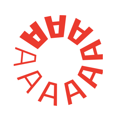 The Letterform Archive logo, which is 9 As rotated in a circle but each A gets progressively heavier in weight, starting at 3 o'clock and moving anti-clockwise 