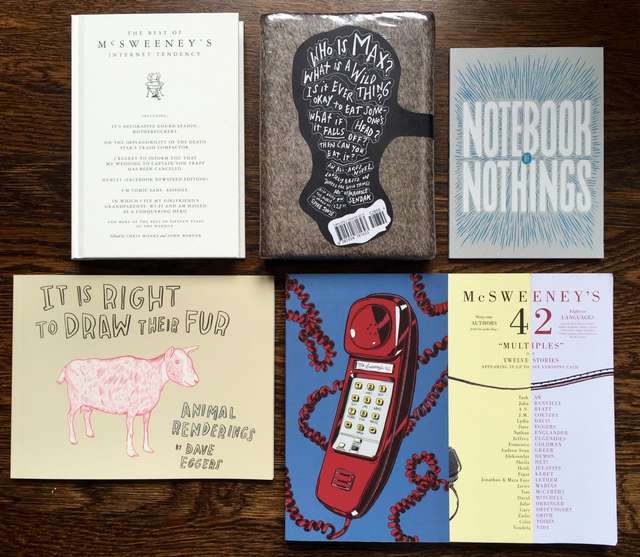 5 books arranged on a floor, from McSweeneys