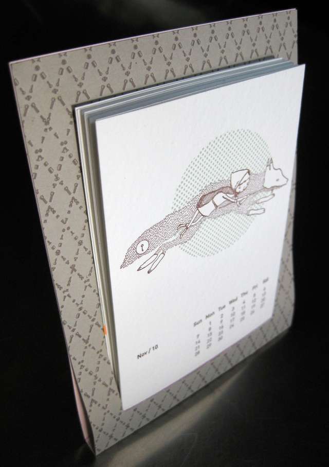 a calendar with an illustration of a fox on it